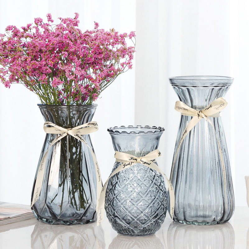 【三件套】北欧玻璃插花瓶透明干花创意客厅插花水养玫瑰百合家用