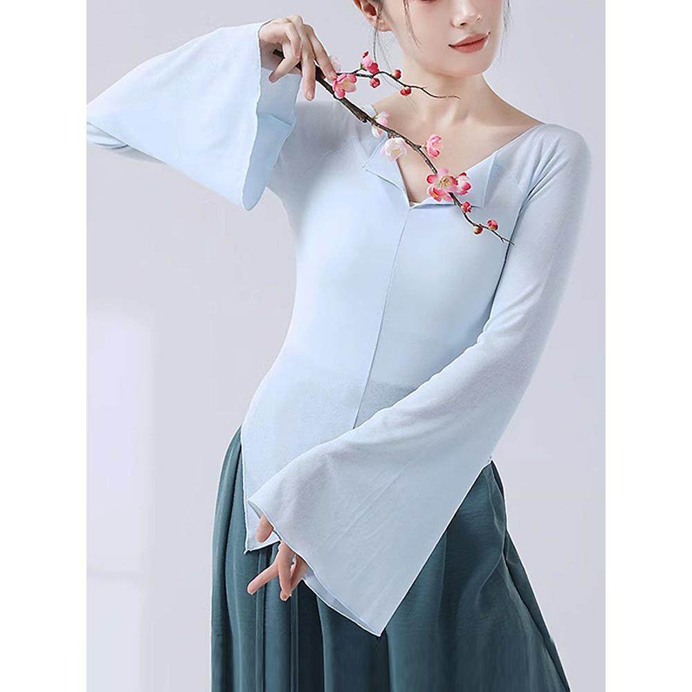 舞蹈练功服基训舞服一字领打底衫修身显色古典舞喇叭长袖上衣定制,淘宝优惠券,粉丝福利购,淘宝优惠卷