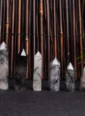 水晶柱热销厂家天然黑发晶柱 黑发晶六棱柱 发晶棱柱摆件