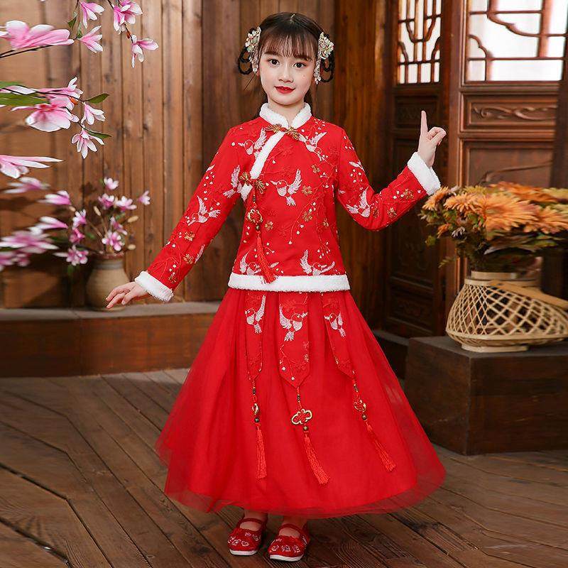 女童毛领加绒加厚款外出拜年服披风 企货居汉服