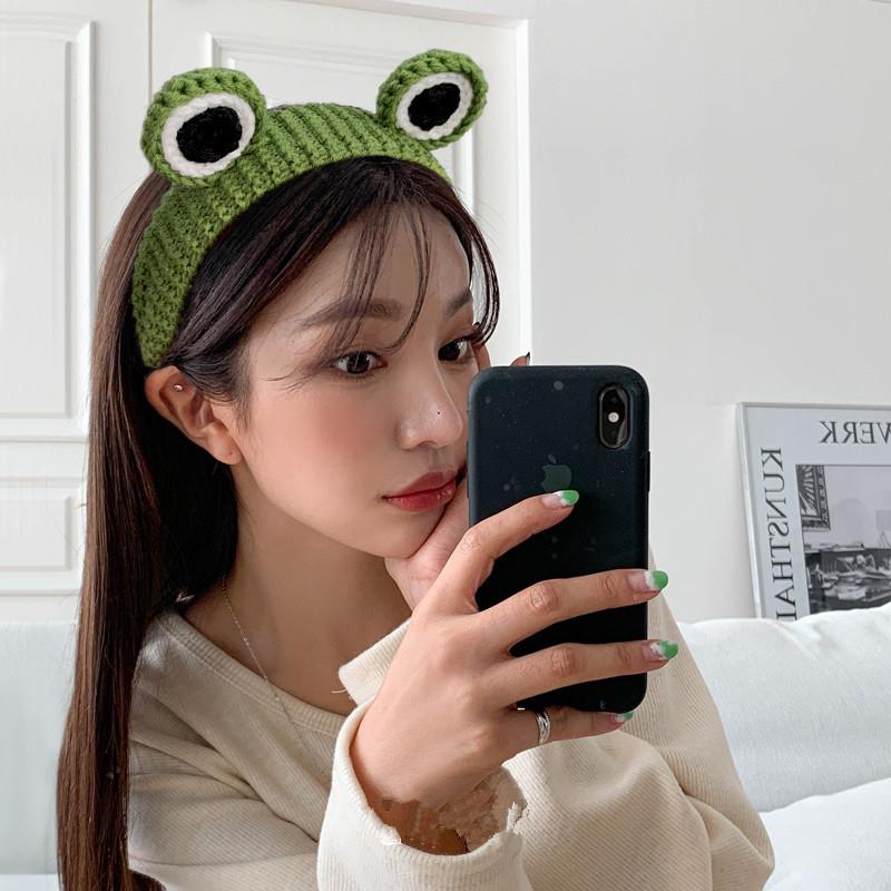 卡通时尚大眼睛青蛙发箍女洗脸可爱毛线针织头箍发卡防滑压发头饰