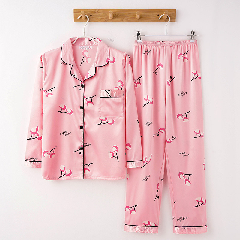 春秋冰丝长袖套装韩版性感宽松睡衣 柔莱美睡衣/家居服套装