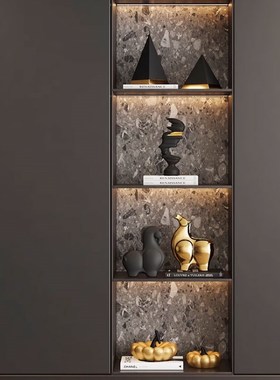 欧式轻奢酒柜壁柜摆件美式黑金色抽象艺术人物雕塑餐边柜墙饰摆设