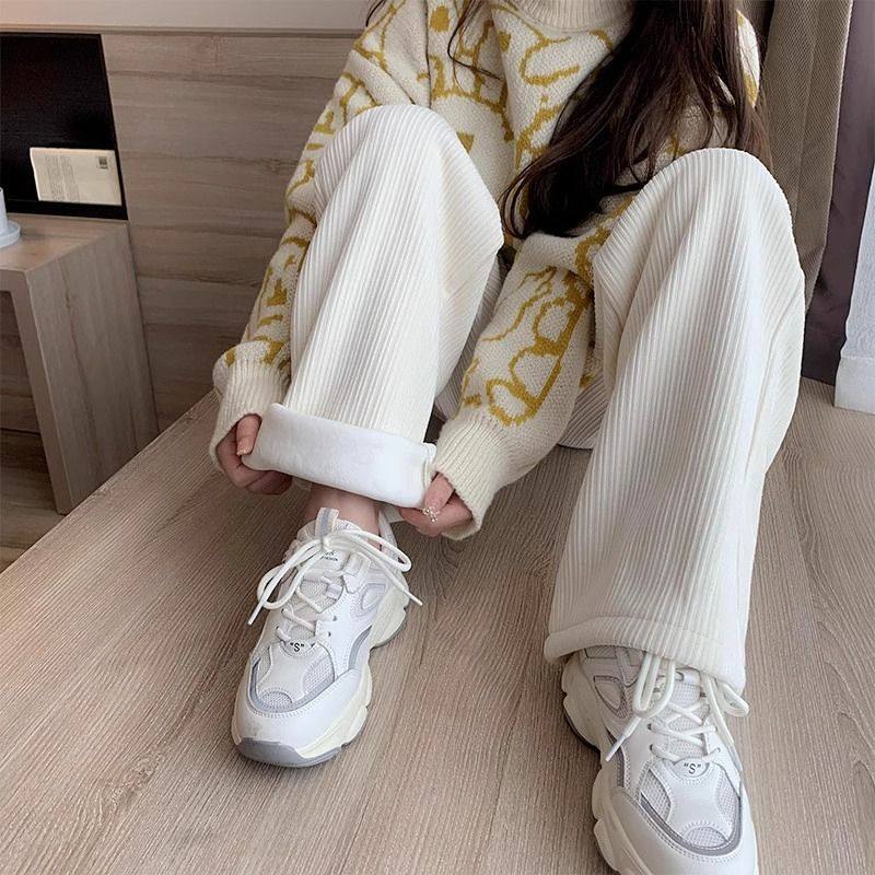 妈妈灯芯绒保暖阔腿裤女秋冬高腰宽松直筒大码雪尼尔加绒加厚裤子,淘宝优惠券,粉丝福利购,淘宝优惠卷