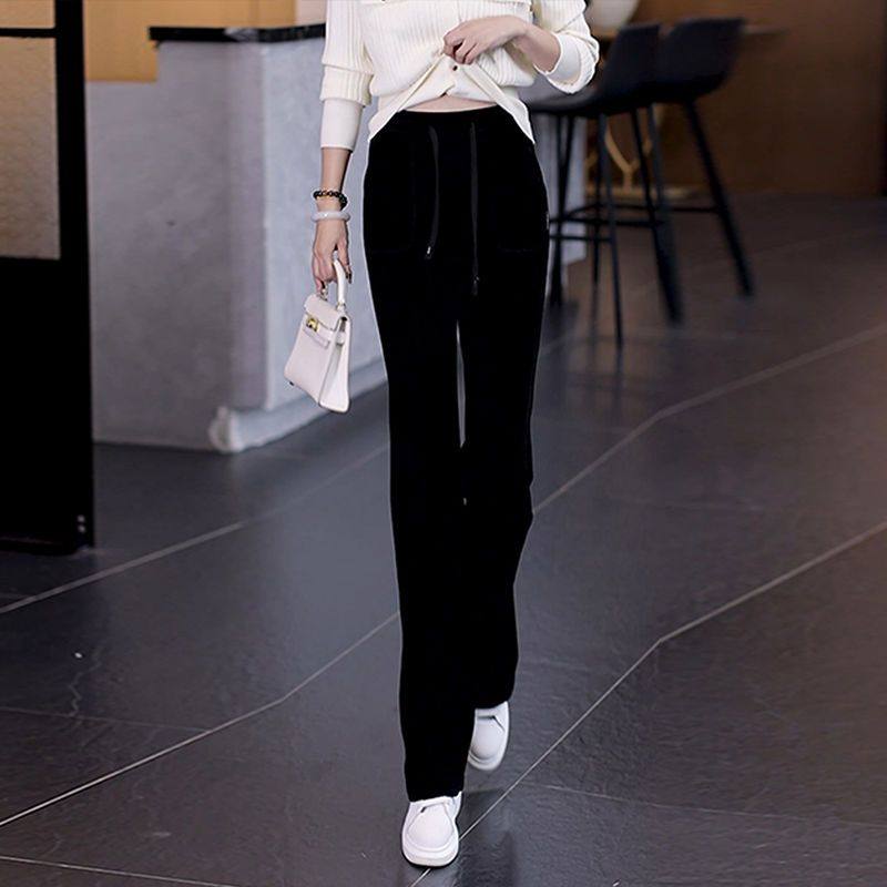 松紧腰窄版加绒加厚阔腿裤女秋冬2025新款雪尼尔中年妈妈直筒裤子,淘宝优惠券,粉丝福利购,淘宝优惠卷