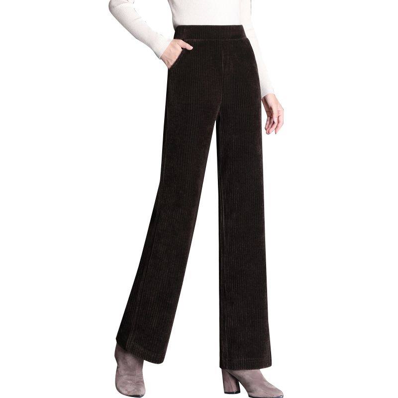 微喇裤灯芯绒裤子女秋冬2025新款加绒加厚高腰显瘦大码妈妈直筒裤,淘宝优惠券,粉丝福利购,淘宝优惠卷