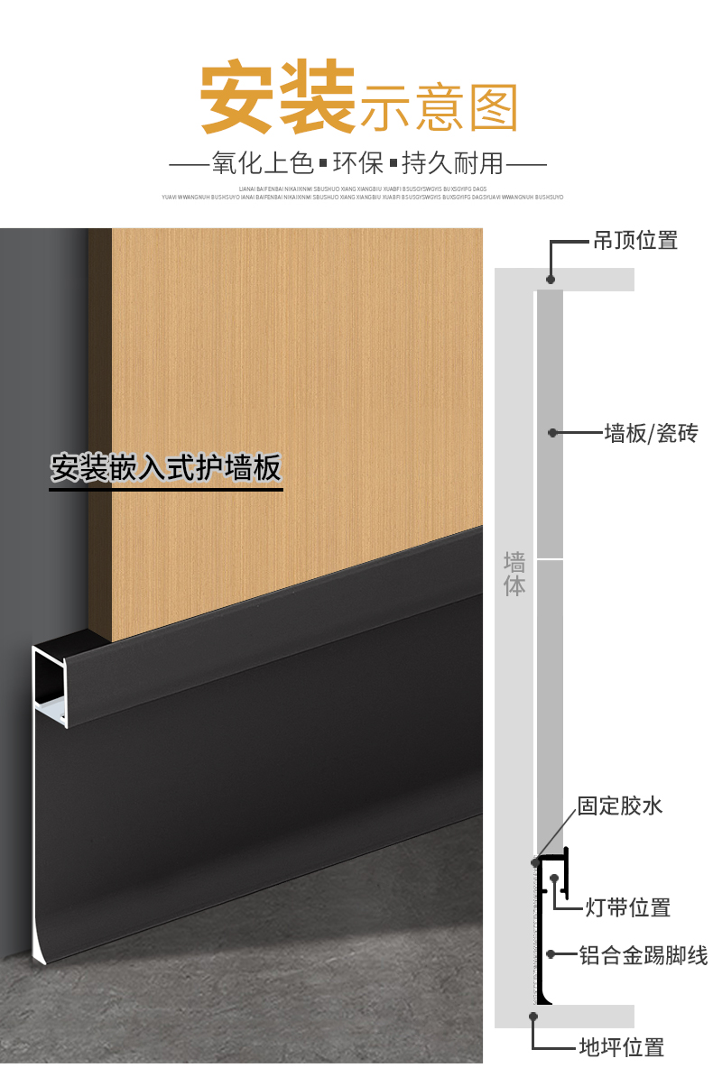 内嵌铝合金踢脚线带LED灯带金属带灯隐形发光粘贴嵌入式暗装脚线 - 图3