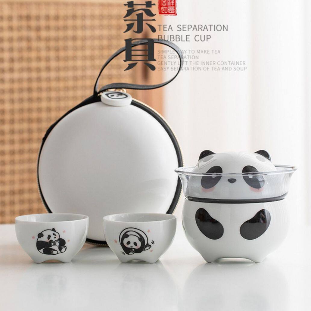 Guochao Panda Quick Cup Portable Outdoor Travel Tea Set Women's Creative Kung Fu Tea Cup Souvenir Customization