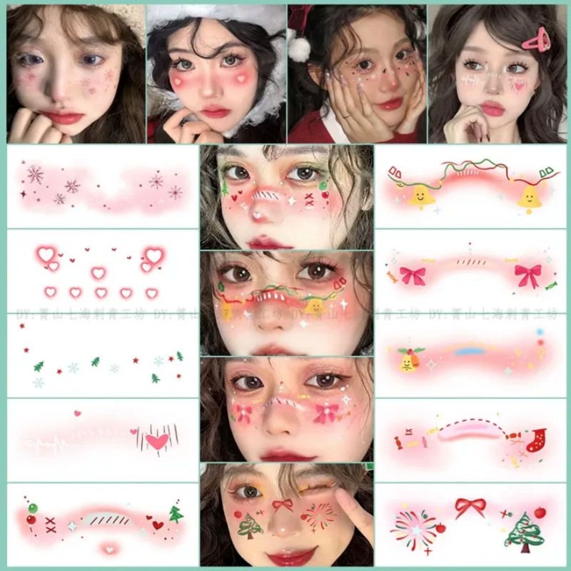 圣诞节装饰脸贴cos妆容面贴圣诞聚会派对节日装扮拍照贴纸化妆贴 - 图1