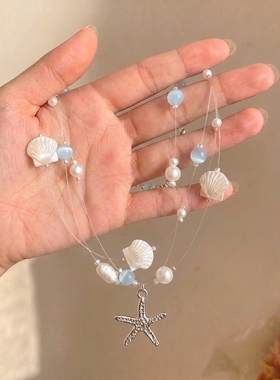 ins小众双层锁骨链贝壳海星