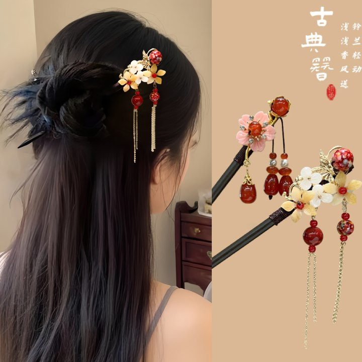 新年马面裙配饰新中式花朵发簪古风发饰过年汉服国风簪子发钗头饰,淘宝优惠券,粉丝福利购,淘宝优惠卷