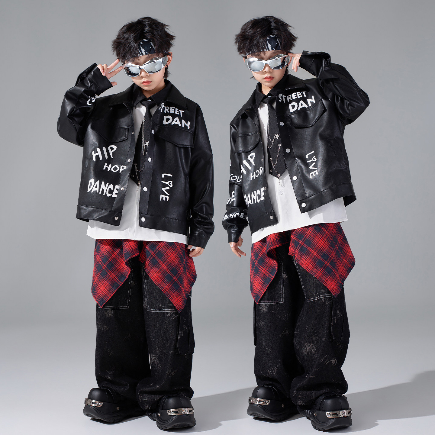 男童街舞潮装嘻哈皮外套酷帅儿童走秀潮服少儿hiphop舞蹈元旦演出,淘宝优惠券,粉丝福利购,淘宝优惠卷