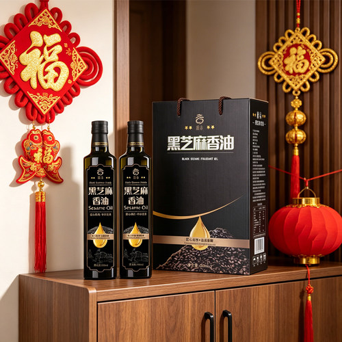 滁谷黑芝麻油礼盒500ml*2瓶装节日送礼企业团购批发纯黑芝麻香油 - 图1