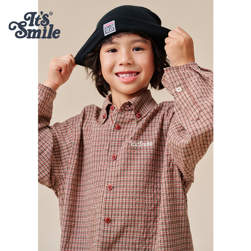 Its smile 「正式的自在」复古水洗做旧格纹衬衫男童女童秋季新款 - 图1