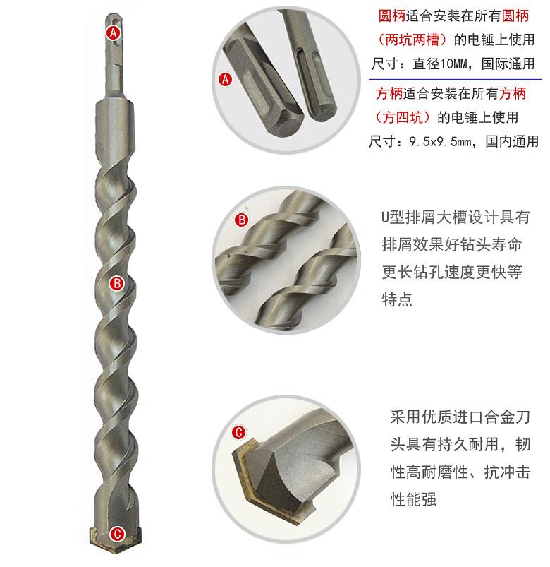 适用冲击钻头圆头方头12 14 16 18 20 22 25 28 32厘加长穿墙钻 - 图1