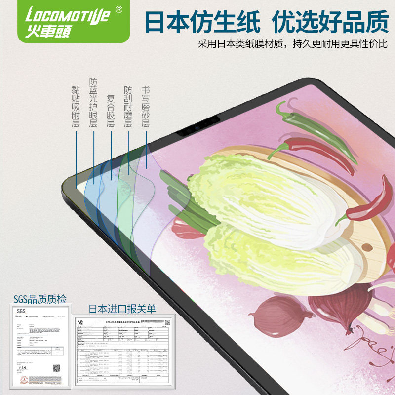 防蓝光护眼类纸膜适用荣耀华为小米 locomotive火车头平板电脑屏幕贴膜