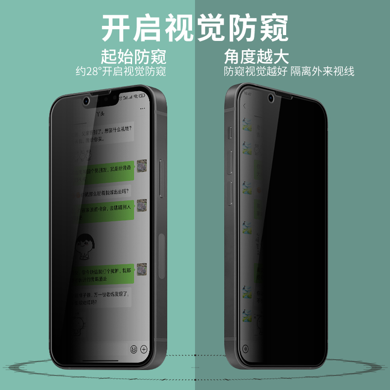 火车头防窥隐私28°启始视角左右180°侧防窥保护适用iPhone苹果1314全屏覆盖贴膜钢化加强抗摔防刮 - 图1