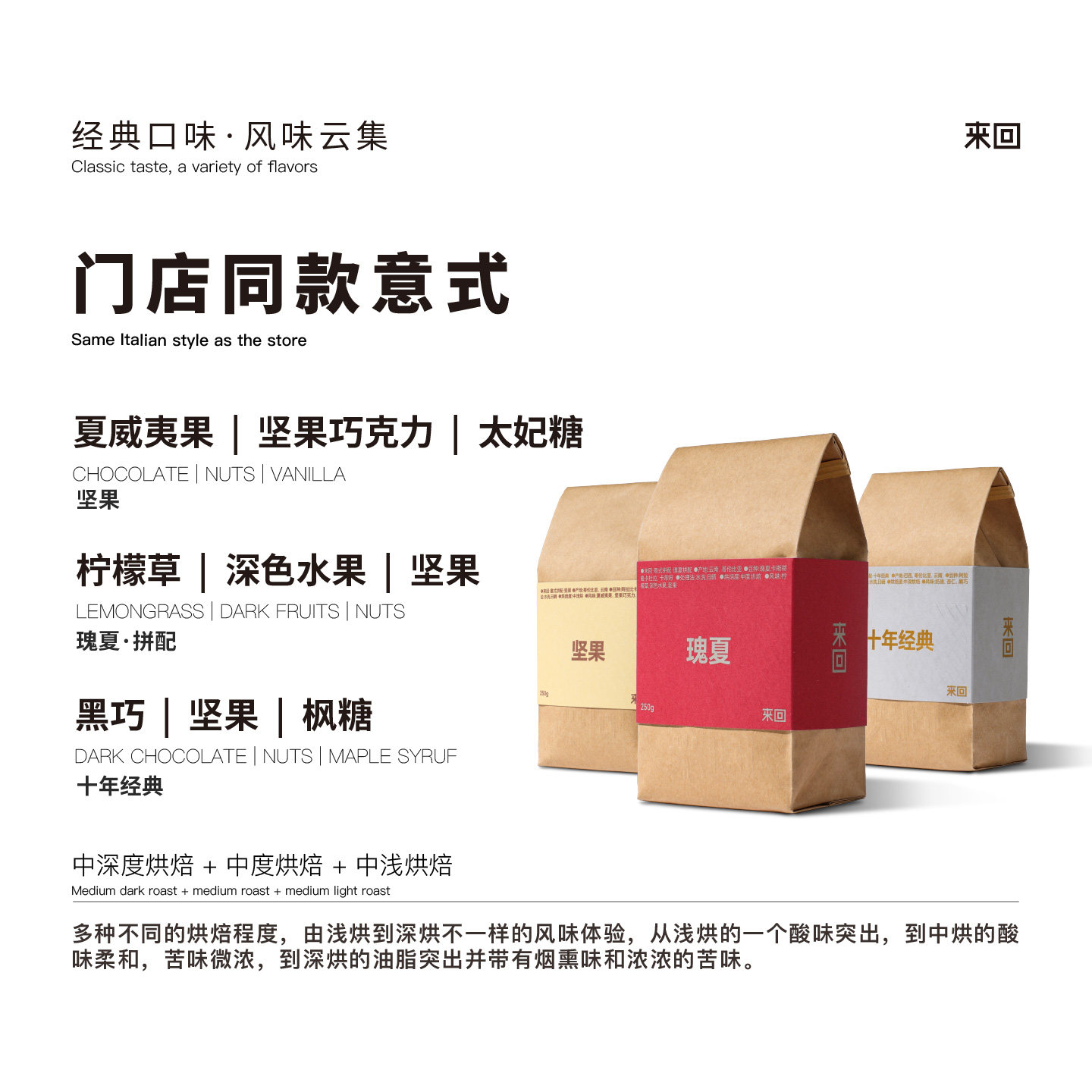 来回咖啡豆H10精品黑咖啡阿拉比卡油脂丰富中深烘焙意式拼配风味