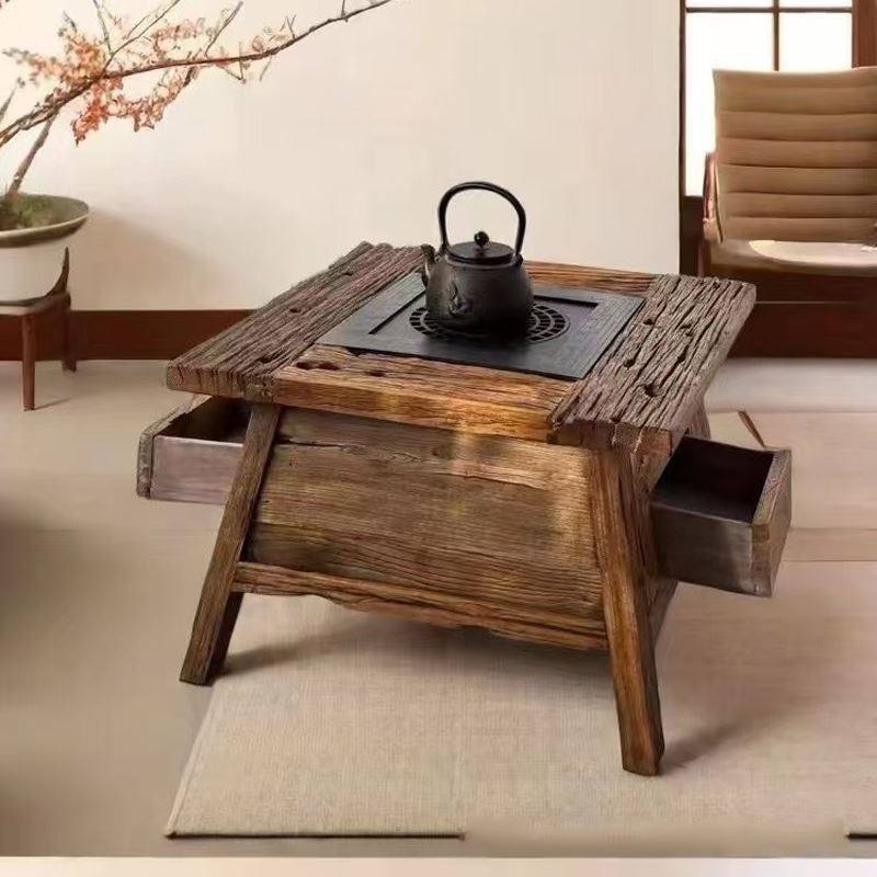 老榆木烧烤桌泡茶台实木火锅桌烤火冬日围炉煮茶桌阳台庭院方形,淘宝优惠券,粉丝福利购,淘宝优惠卷