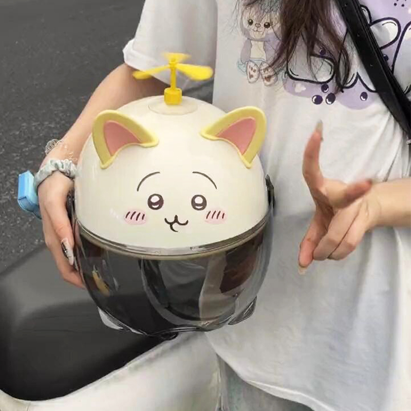 新款乌萨奇电动车头盔女夏季骑行防晒防紫外线镜片chiikawa安全帽 - 图0