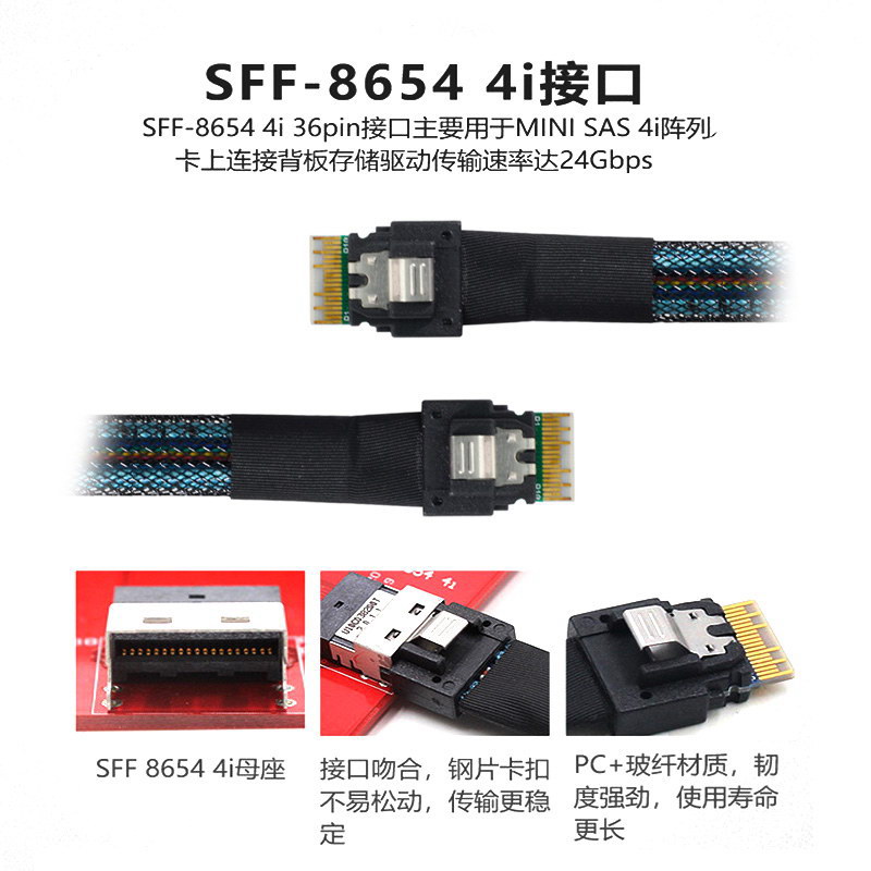 SFF-8654公对公数据线 SlimSAS线 MiniSAS4.0服务器磁盘阵列数据-图1