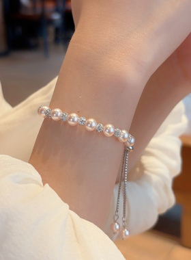 「紫暮白」独特珍珠手链女复古小众高级感锆石手串温婉玫瑰紫手饰