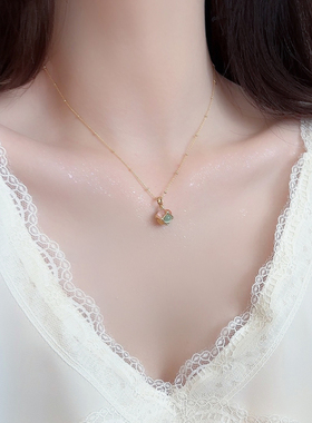 「彩云间」油画感猫眼石项链女轻奢小众耳夹高级感气质毛衣锁骨链