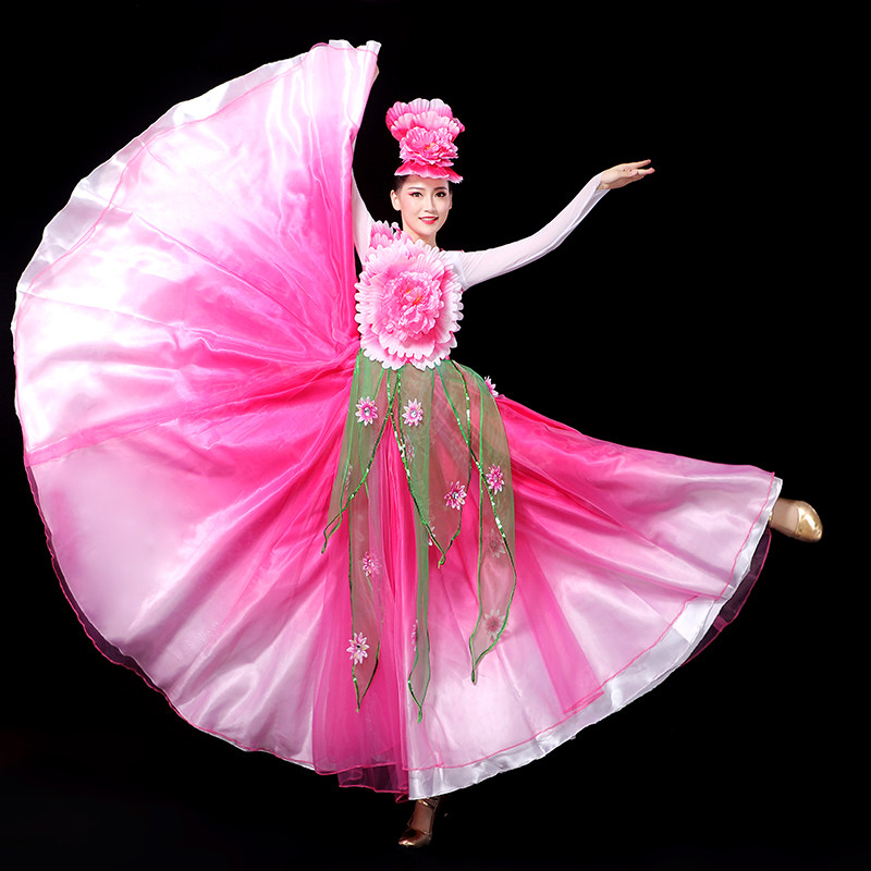 新款女大气开场舞大摆裙伴舞蹈服 凤凰舞后民族服装/舞台装