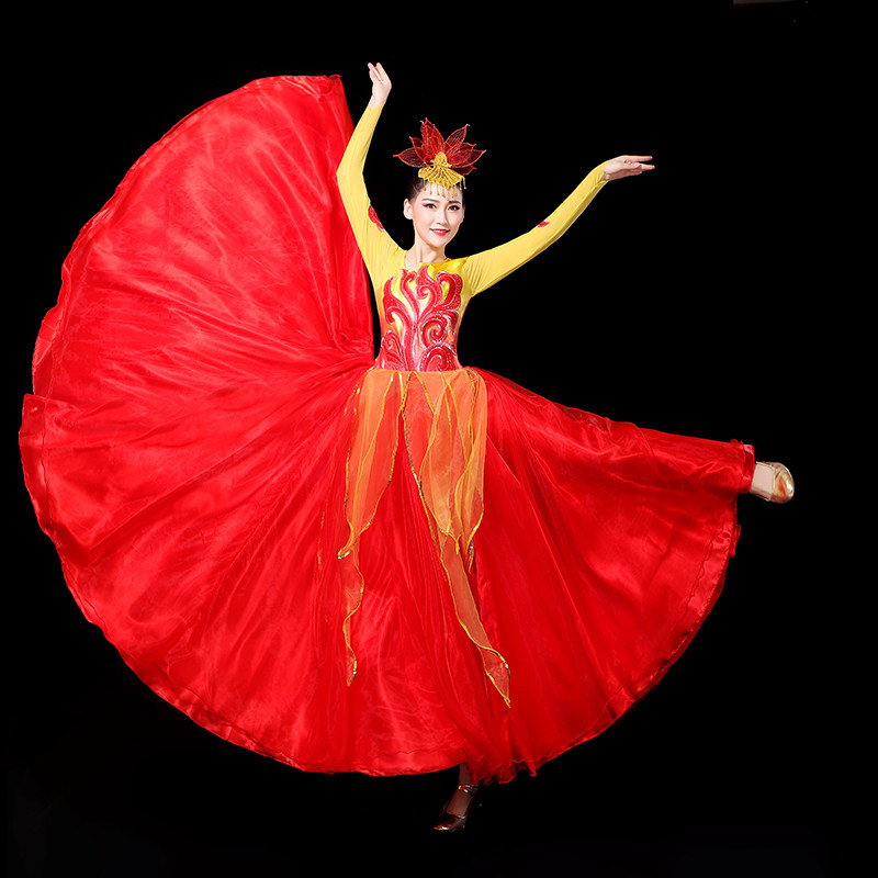 新款女大气舞蹈服装大摆裙演出服 凤凰舞后民族服装/舞台装