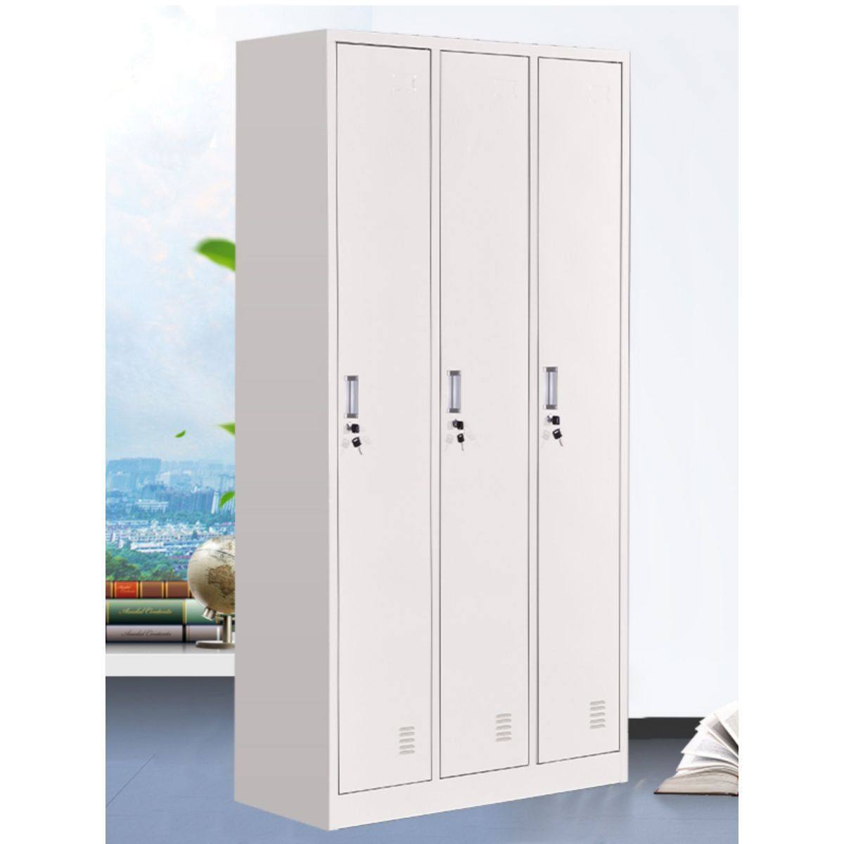 钢制新款三门更衣柜员工柜铁皮职工储物柜带锁存包柜鞋柜多门柜子,淘宝优惠券,粉丝福利购,淘宝优惠卷