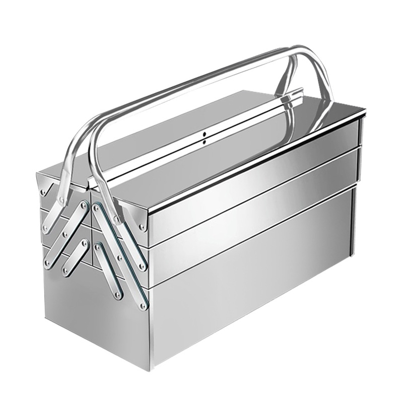 不锈钢工具箱工业级工具收纳箱折叠家用整理箱多功能三层加厚带锁 - 图3