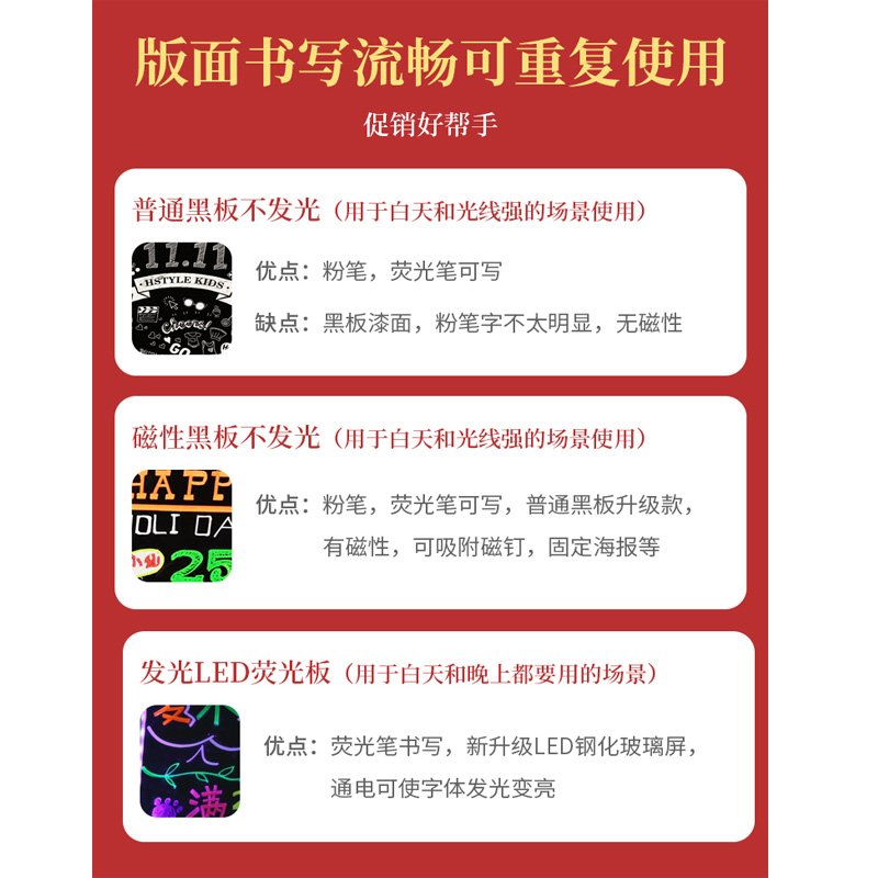 门口广告牌展示牌小黑板店铺用摆摊商用支架式立式手写发光荧光板-图3