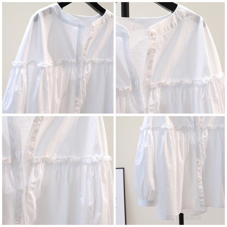甜美木耳边娃娃衫韩版春秋减龄衬衣 丽美资衬衫