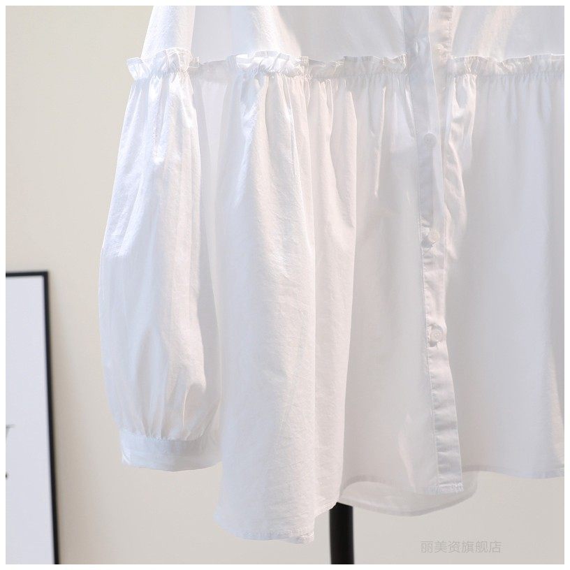 甜美木耳边娃娃衫韩版春秋减龄衬衣 丽美资衬衫