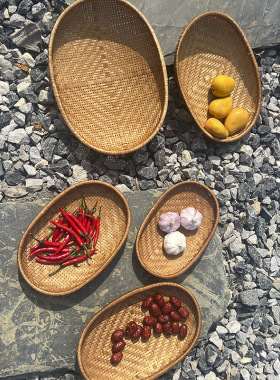 竹编制品椭圆形簸箕烟熏竹筛农家用晾晒托盘水果茶点蔬菜竹篮果盘