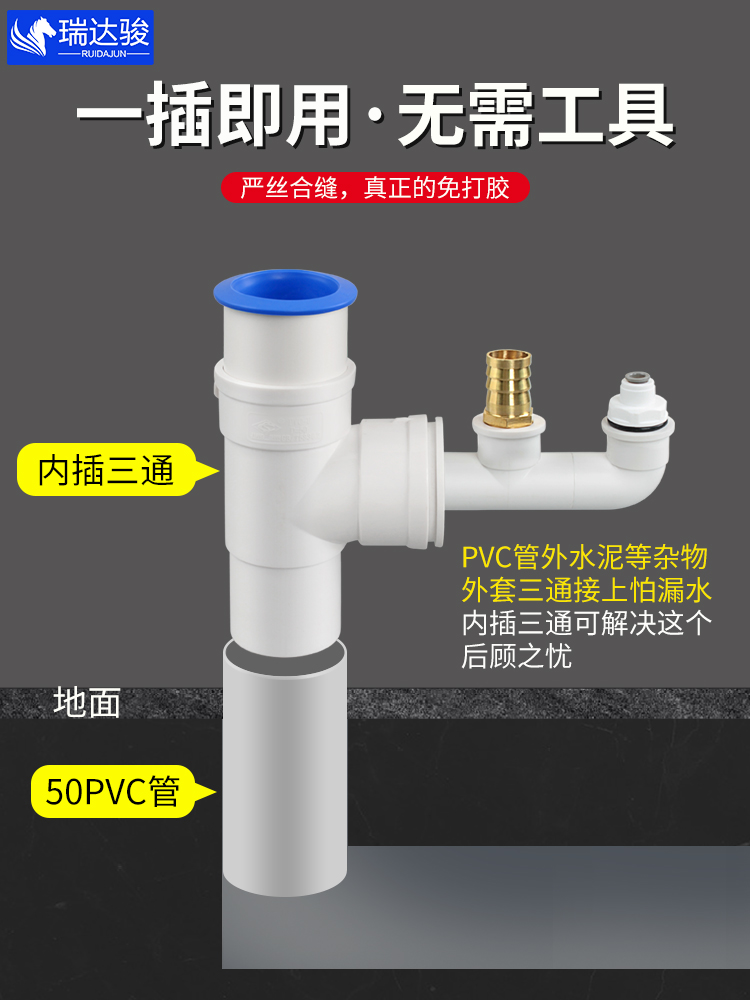 50管内插厨房下水管三通水槽净水器洗碗机前置排水管四三头通防臭 - 图2