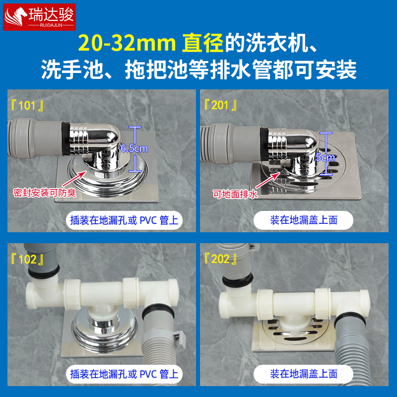 洗衣机地漏专用接头下水管道出排水管三头通二合一两用防臭防溢水 - 图1