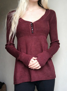 Red round neck woolen top 欧美圆领红色百搭娃娃衫长袖毛衣女秋