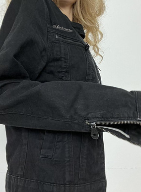 Black denim casual jacket 酷帅黑色水洗牛仔休闲长袖夹克外套女