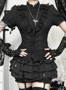 哥特洛丽塔衬衫辣妹黑色短袖