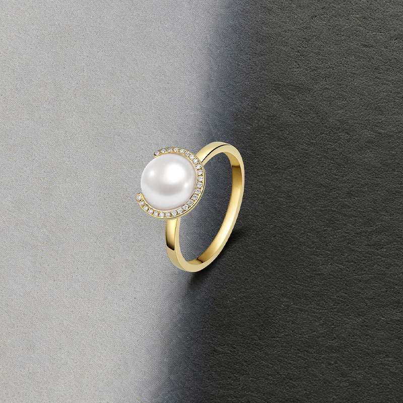 LynnHaven Linmin SKY Parallel Universe Akoya Seawater Pearl 18K Gold Diamond Ring Gift