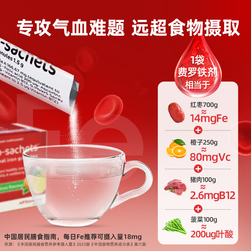 费罗补铁剂补血贫血女性补铁粉孕期哺乳期孕妇补铁Ferro-Sachets-图1