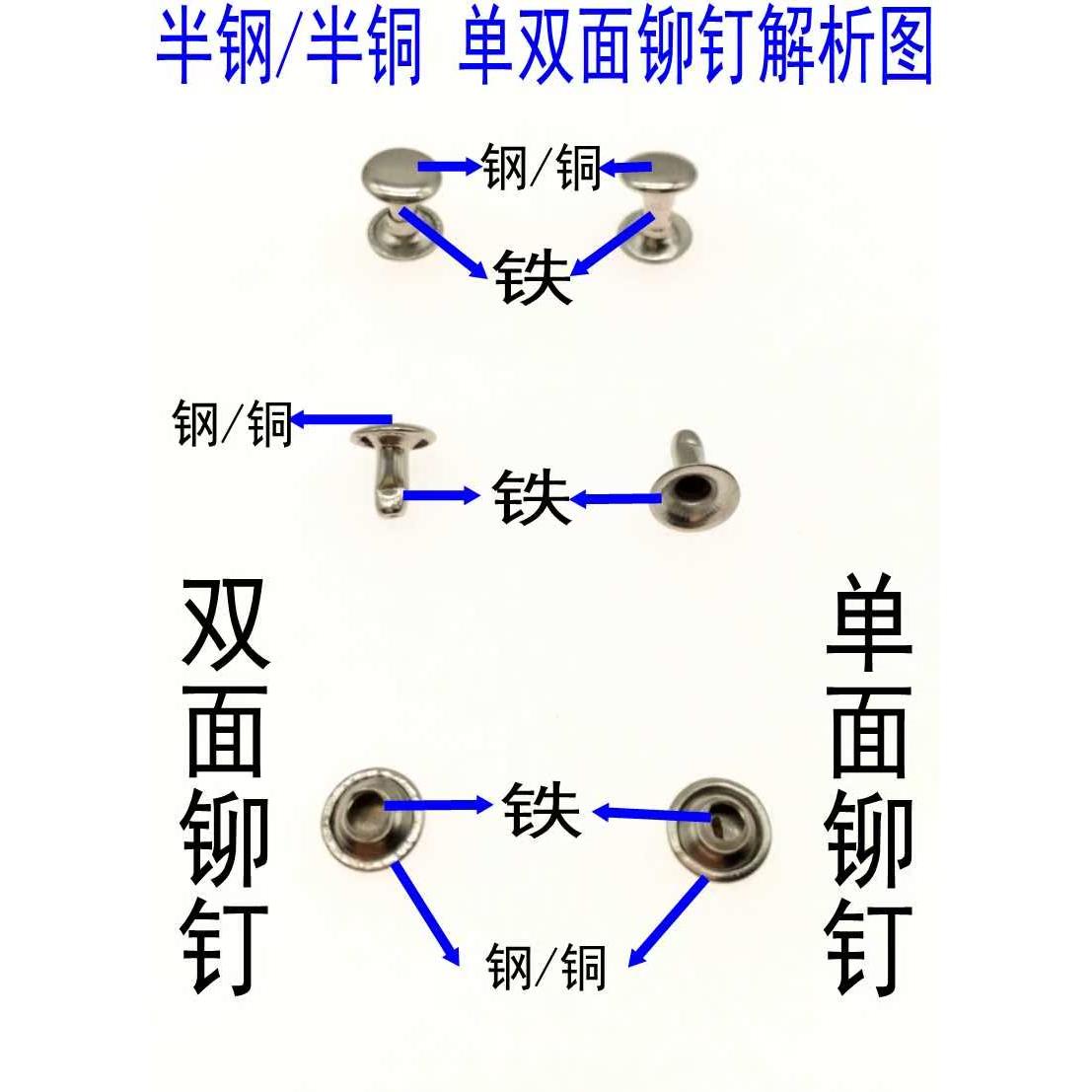 直销优质不锈钢铜单双面铆钉手工皮艺配件柳帽钉子母铆钉包邮