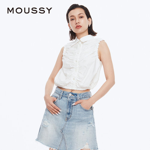 MOUSSY 春季都市通勤风抽褶无袖衬衫背心女010HS230-0881 - 图0