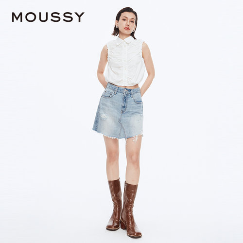 MOUSSY 春季都市通勤风抽褶无袖衬衫背心女010HS230-0881 - 图1