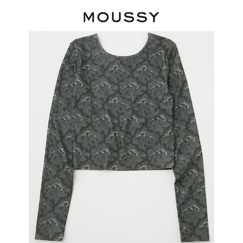 MOUSSY 冬季新品复古花纹图案修身短款针织衫女010GSS80-0840 - 图3