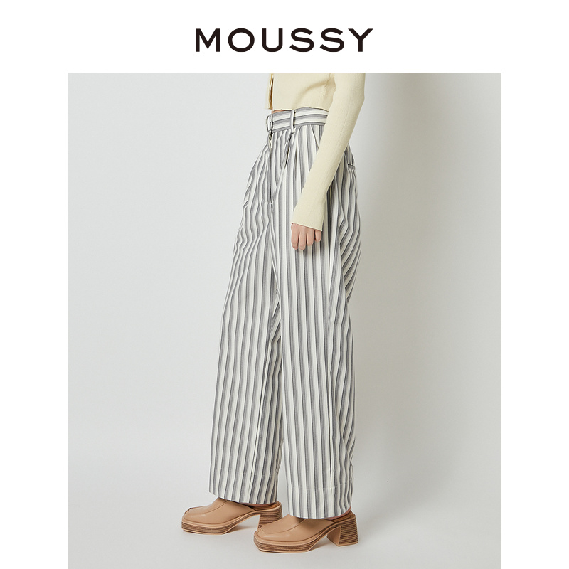 MOUSSY 2023冬季新品通勤风条纹设计宽松休闲裤女C28GAZ30-0260 - 图1