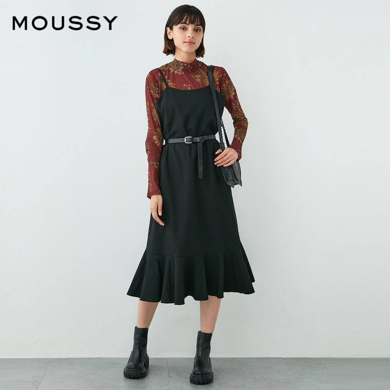 moussy奥莱 秋冬直筒荷叶下摆吊带连衣裙010EAB30-6590 - 图0