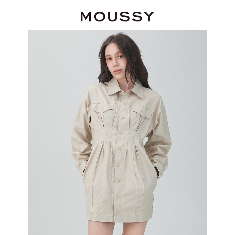 MOUSSY 2023冬季新品收腰泡泡袖简约通勤衬衫连衣裙010GSC30-2200 - 图0