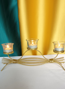 直销烛台创意外贸风格铁丝摆件铁线烛台玻璃蜡烛饰品定制